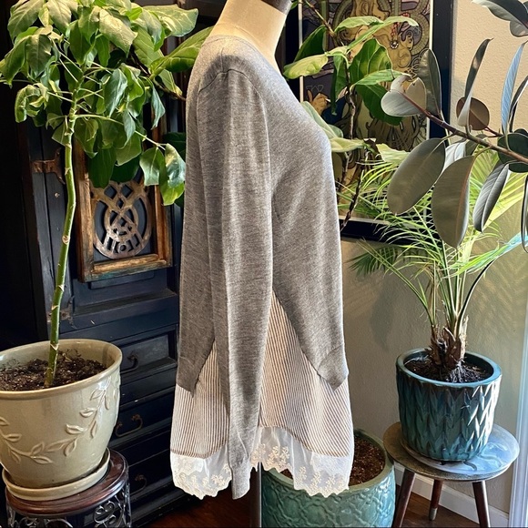 Umgee Gray Layered Shirt Sweater lace edging - Picture 5 of 11